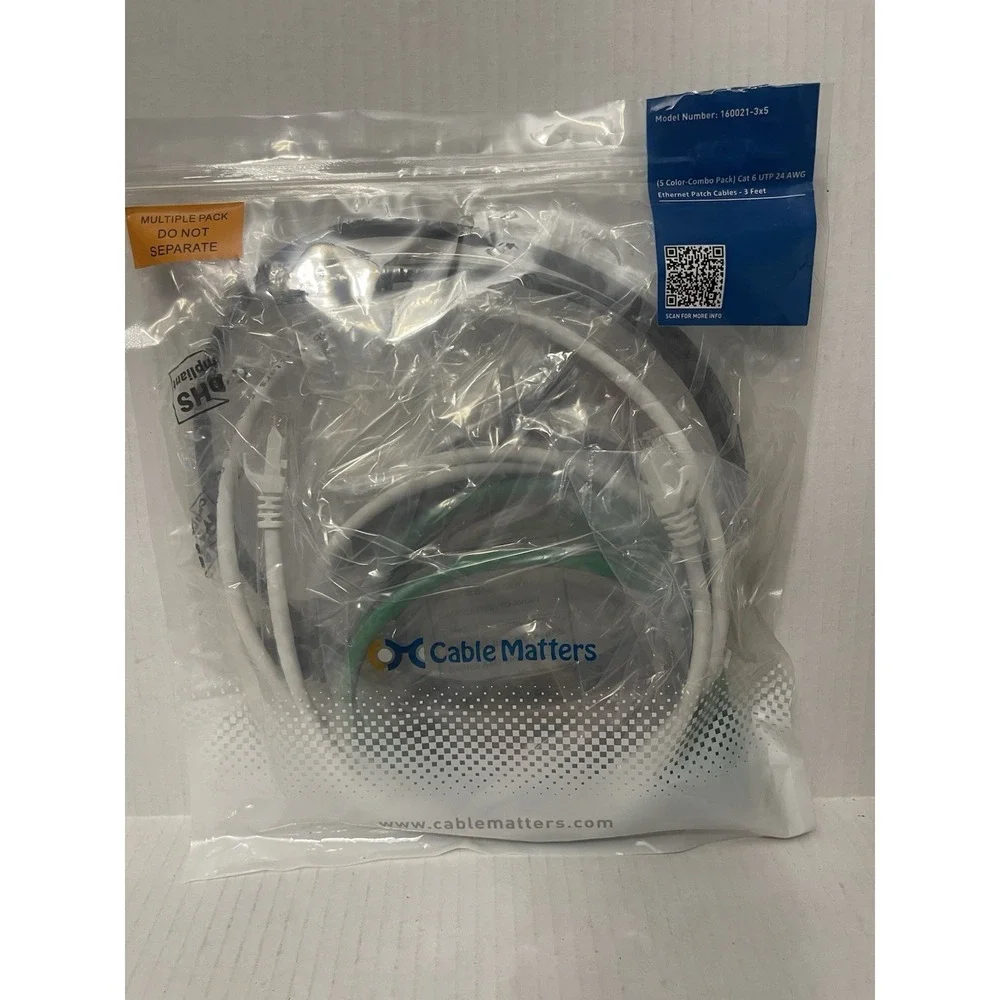 New / Sealed Cable Matters Cat6 Ethernet Patch Cable 5-Pack 3 ft RJ45 UTP